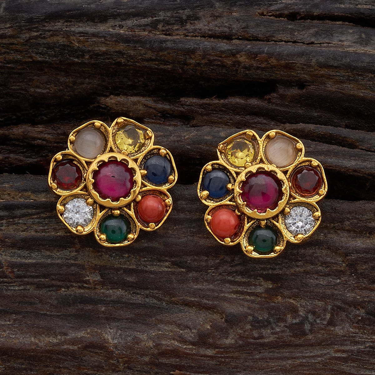 Shop Kaleidoscopic Navaratna 22K Gold Stud Earrings Online in India | Gehna  | Gold earrings studs, Mens gold jewelry, Real gold jewelry